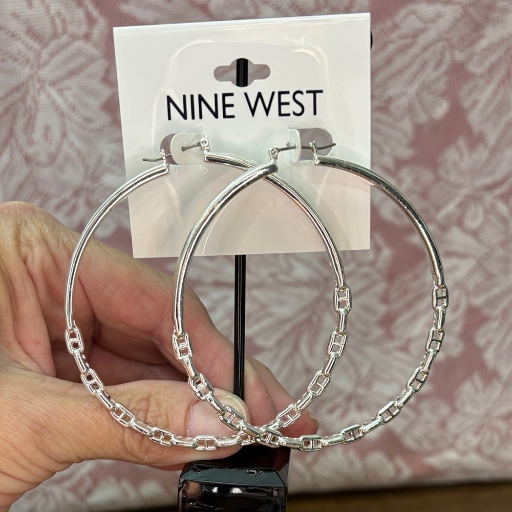 Nine West Silver Chain Detail Hoop Earrings​ - Picture 5 of 6